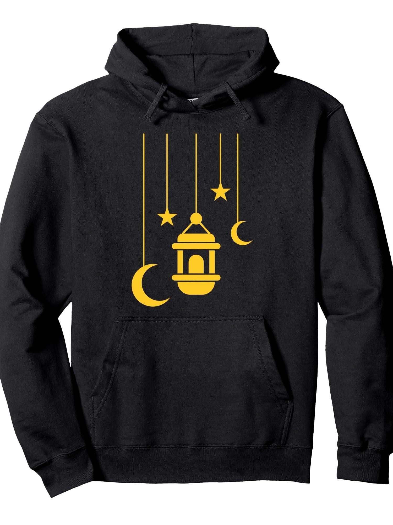Ramadan Lantern with Moon & Stars Muslim Islam Quran Mosque Pullover Hoodie Ramadan Black 250gsm Cotton Long Sleeve Men Casual Hoodie sports jersey product view 1