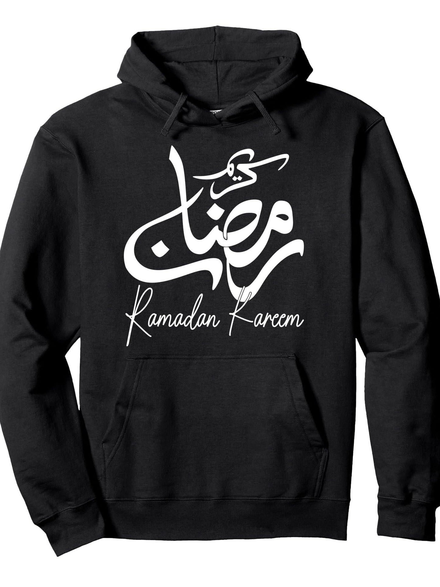 Elegant Ramadan Kareem Calligraphy Islamic Arabic Design Pullover Hoodie Ramadan Black 250gsm Cotton Long Sleeve Men Casual Hoodie sports jersey product view 1