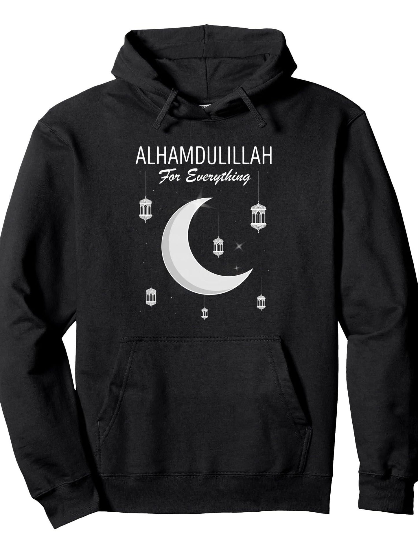Alhamdulillah For Everything Kareem Mubarak Mosque Ramadan Pullover Hoodie Ramadan Black 250gsm Cotton Long Sleeve Men Casual Hoodie sports jersey product view 1