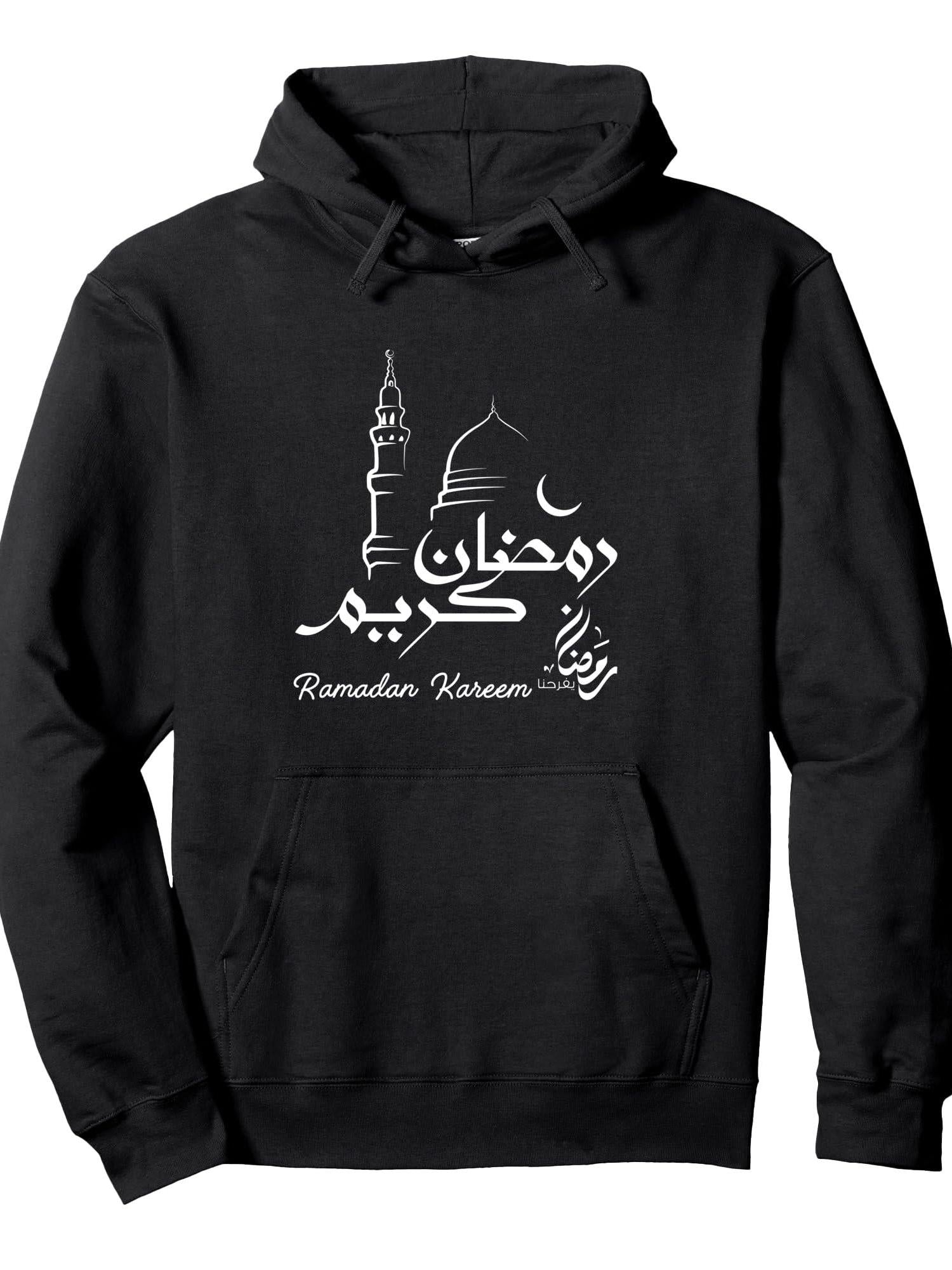Ramadan Mubarak Kareem Ramadan Fasting Arabic Calligraphy Pullover Hoodie Ramadan Black 250gsm Cotton Long Sleeve Men Casual Hoodie sports jersey product view 1