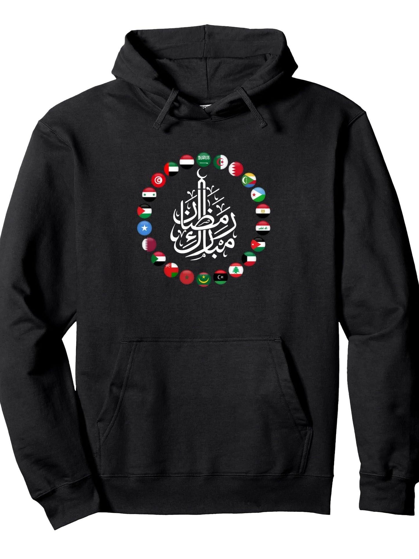 Arabic Country Flags Ramadan Mubarak Islamic Fasting Kids Pullover Hoodie Ramadan Black 250gsm Cotton Long Sleeve Men Casual Hoodie sports jersey product view 1