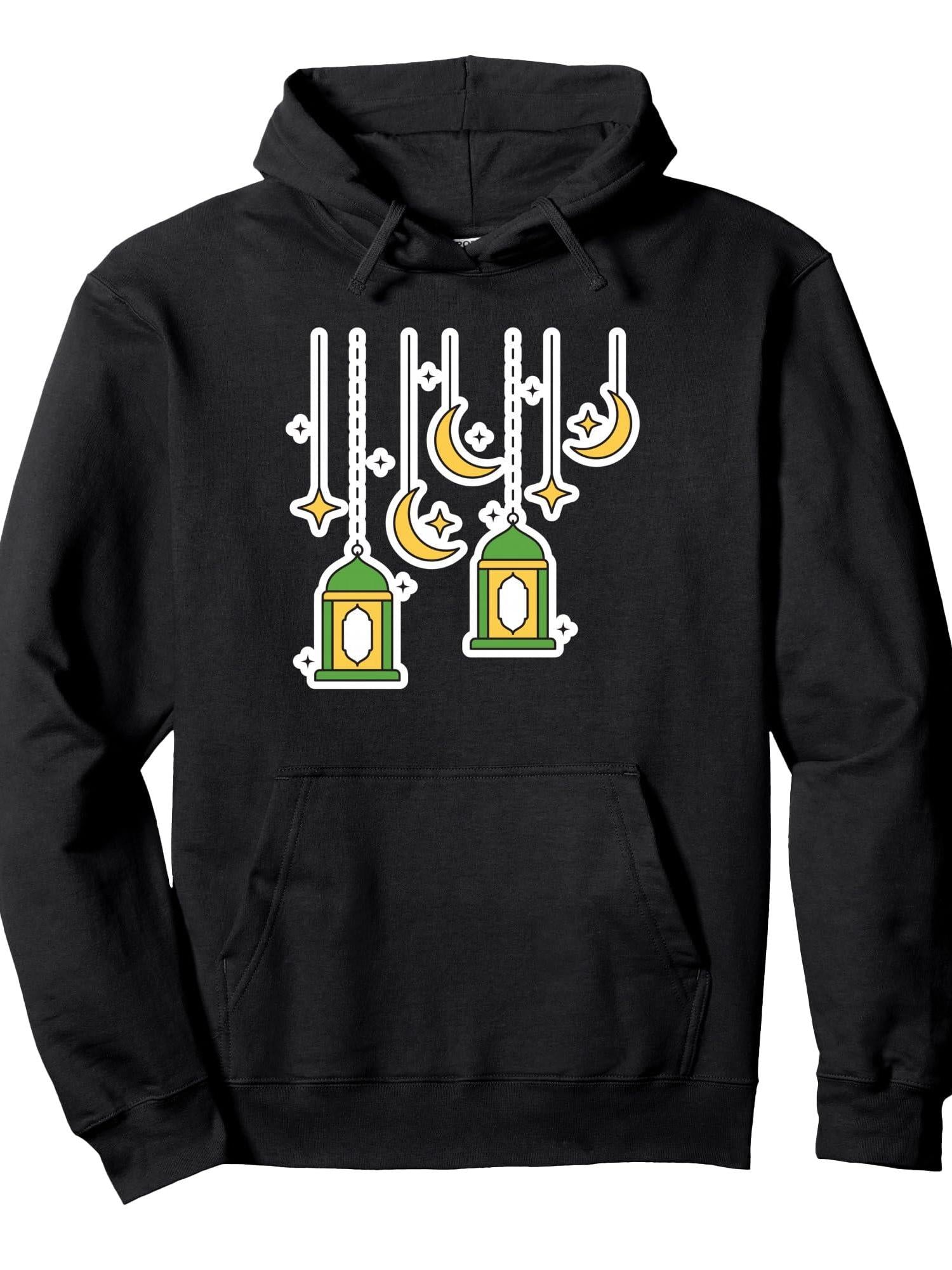 Ramadan Lantern Decoration Ramadan Mubarak Kareem Tee Muslim Pullover Hoodie Ramadan Black 250gsm Cotton Long Sleeve Men Casual Hoodie sports jersey product view 1