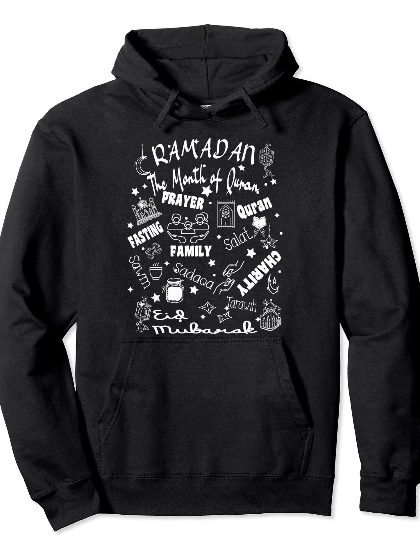 Ramadan Kareem Happy Ramadan Muslims Holy Month Fasting Kids Pullover Hoodie Ramadan Black 250gsm Cotton Long Sleeve Men Casual Hoodie sports jersey product view 1