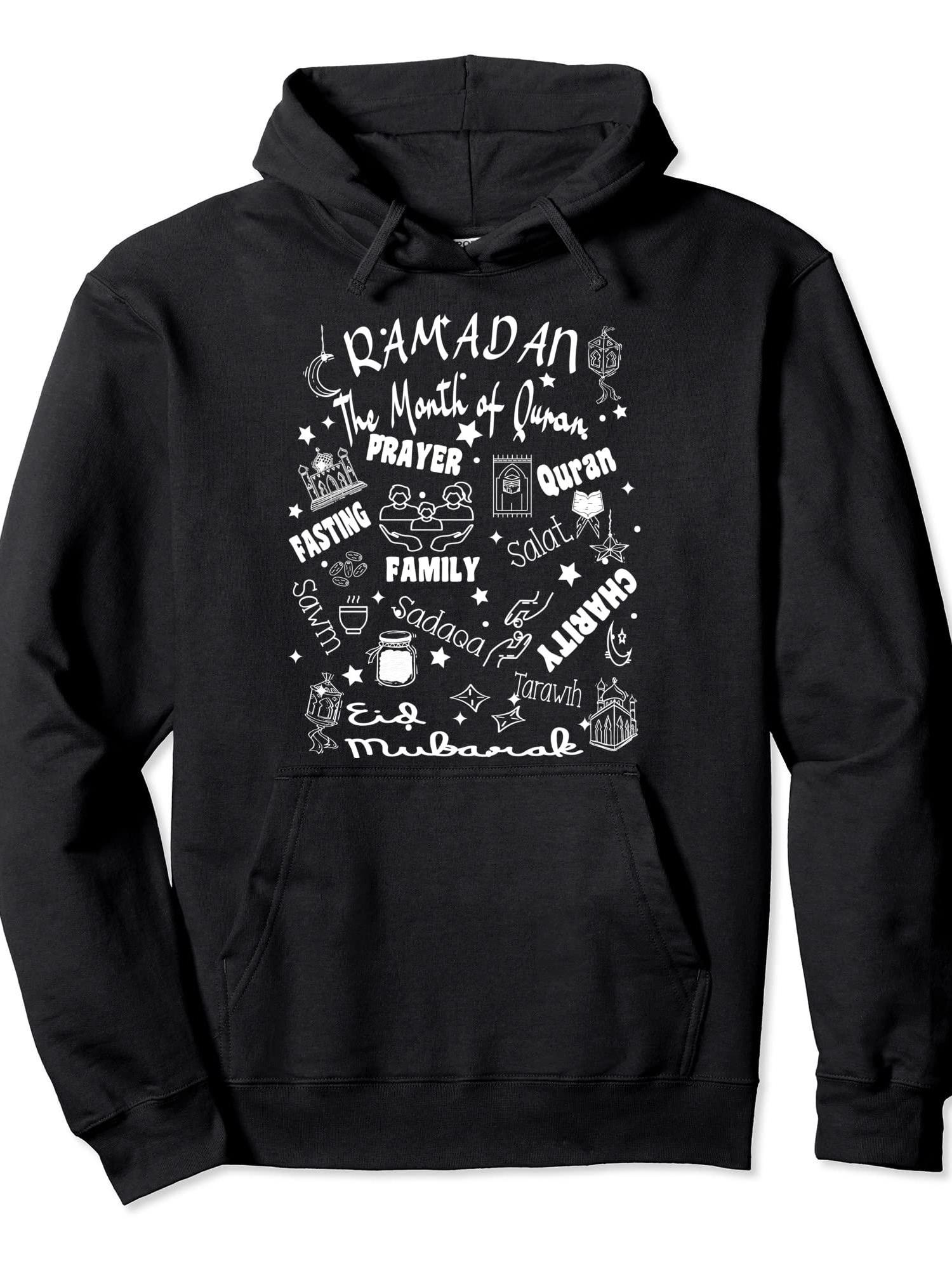 Ramadan Kareem Happy Ramadan Muslims Holy Month Fasting Kids Pullover Hoodie Ramadan Black 250gsm Cotton Long Sleeve Men Casual Hoodie sports jersey product view 1
