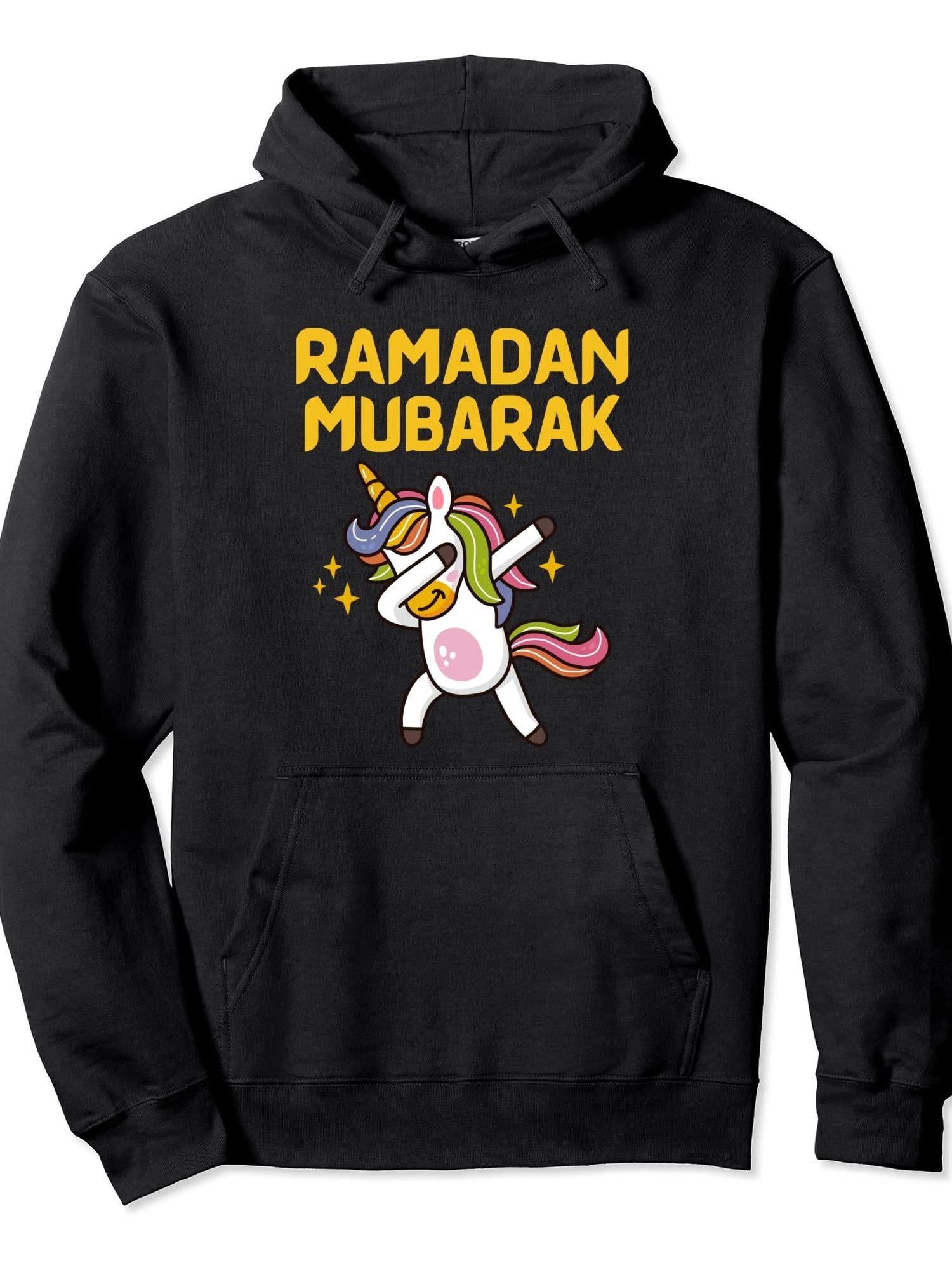 Dabbing Unicorn Ramadan Kareem Mubarak For Muslim Kids Pullover Hoodie Ramadan Black 250gsm Cotton Long Sleeve Men Casual Hoodie sports jersey product view 1