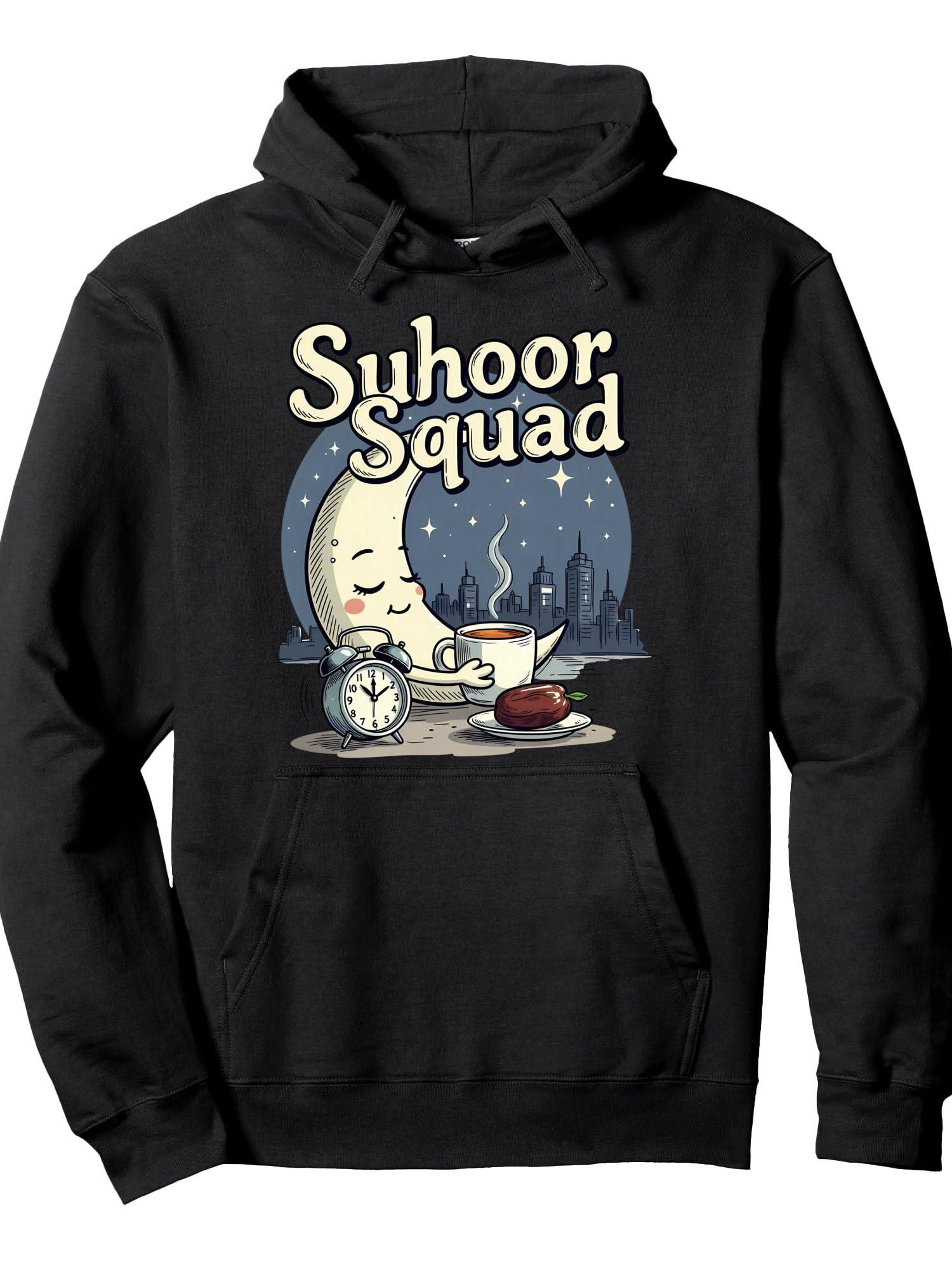 Suhoor Squad Ramadan Pullover Hoodie Ramadan Black 250gsm Cotton Long Sleeve Men Casual Hoodie sports jersey product view 1