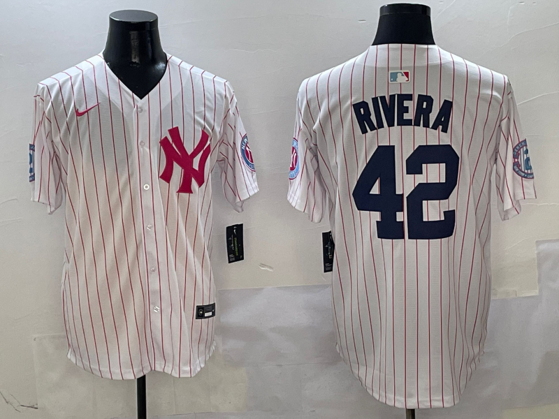 Men's New York Yankees Mariano Rivera White Team Player Jersey baseball jersey product view 1