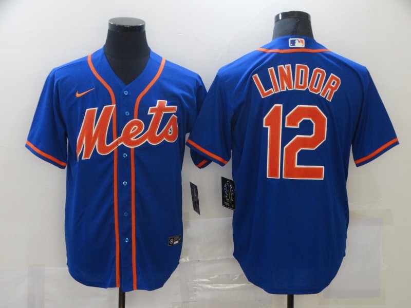 Men's New York Mets Francisco Lindor #12 Blue Replica Baseball Jersey baseball jersey product view 1