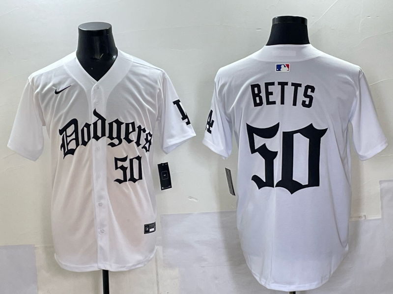 Men's Los Angeles Dodgers Mookie Betts #50 White Alternate Player Jersey baseball jersey product view 1