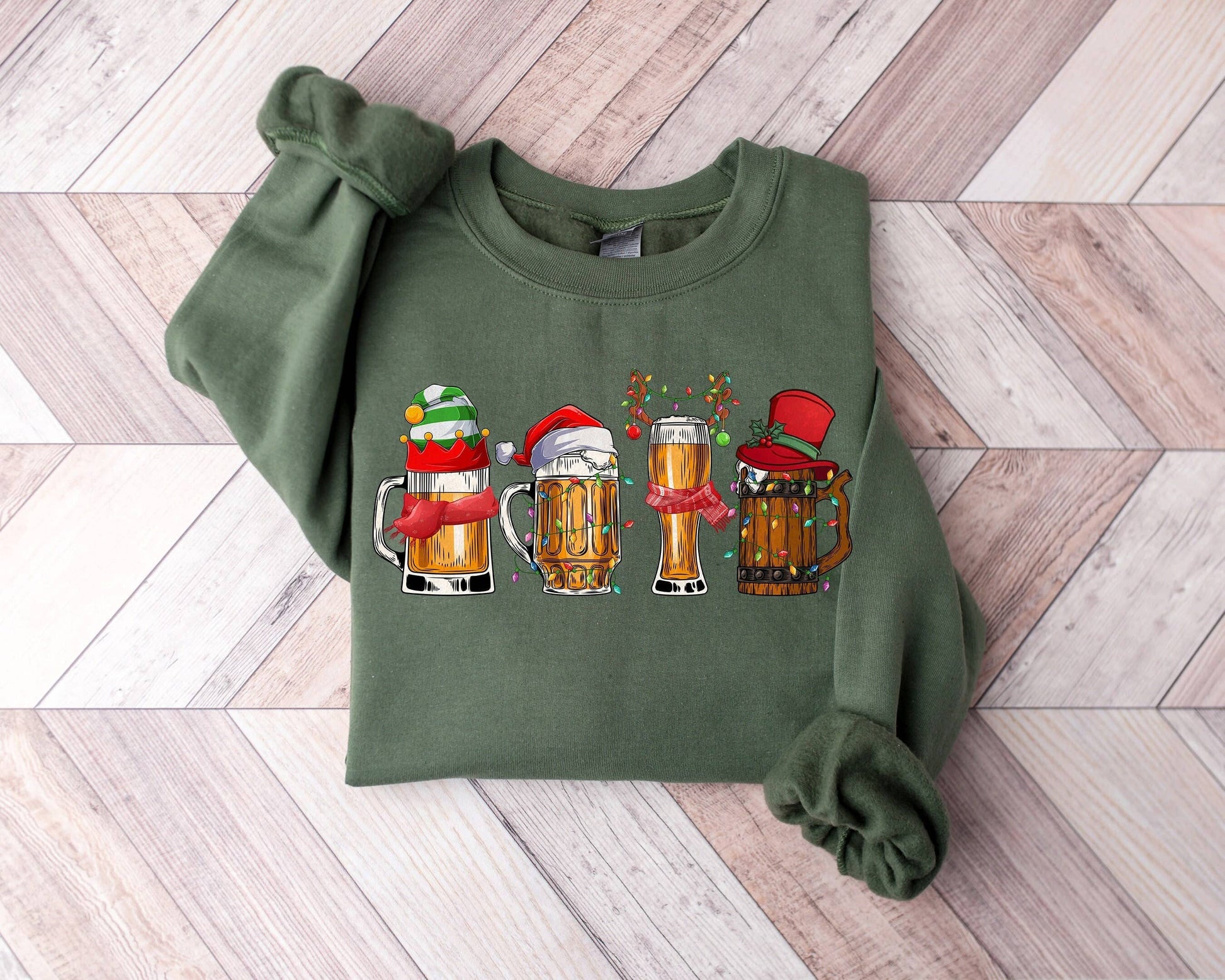 Christmas Beers Tee with Santa & Lights Design Unisex T-shirt, Sweatshirt, Hoodie, Long Sleeve Tee - T-Shirt, Sweatshirt, Hoodie