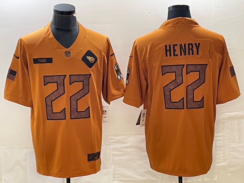 Men's Tennessee Titans Derrick Henry Brown 2023 Salute To Service Limited Jersey football jersey product view 1