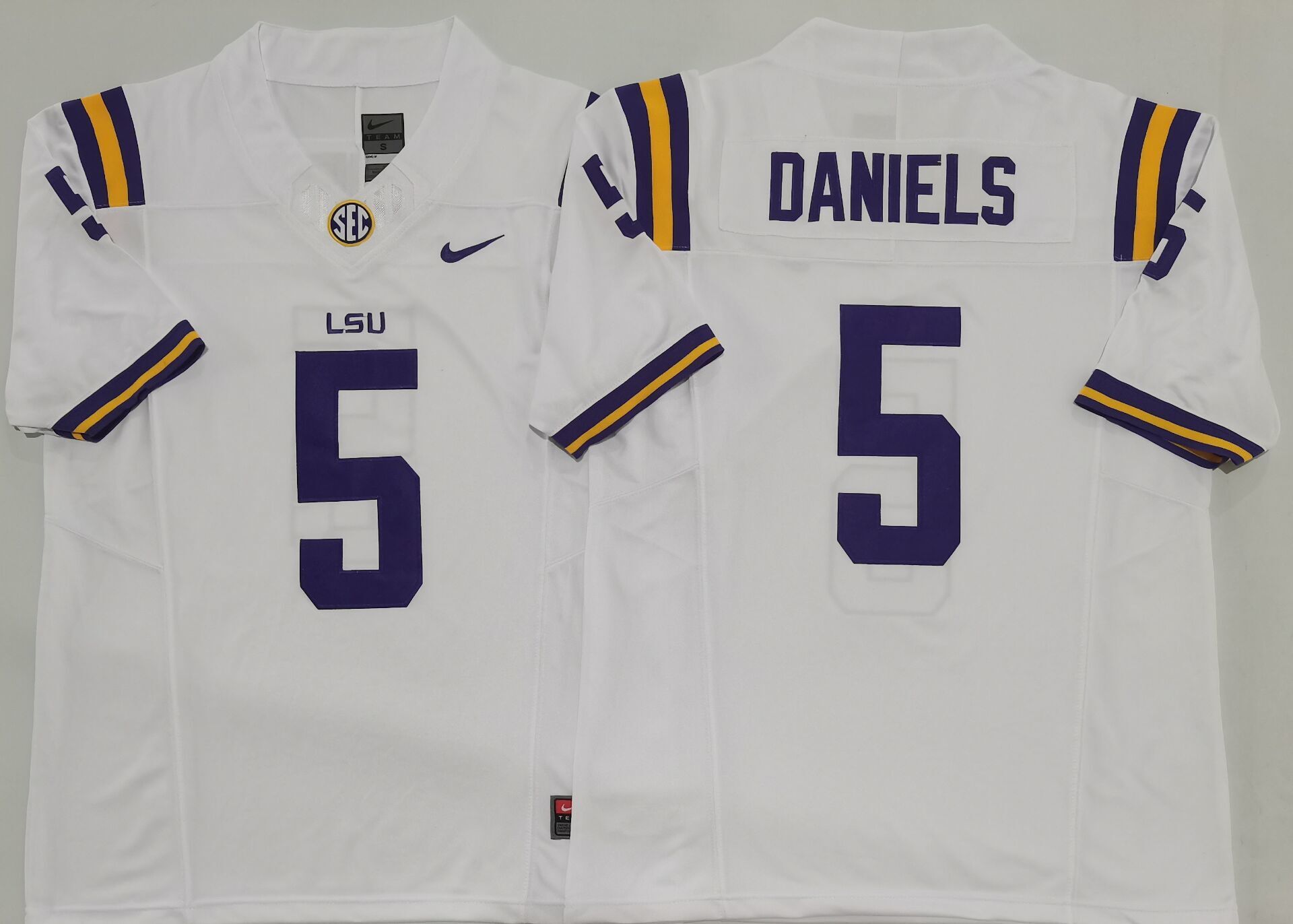 Men's LSU Tigers Jayden Daniels White Player Jersey sports jersey product view 1
