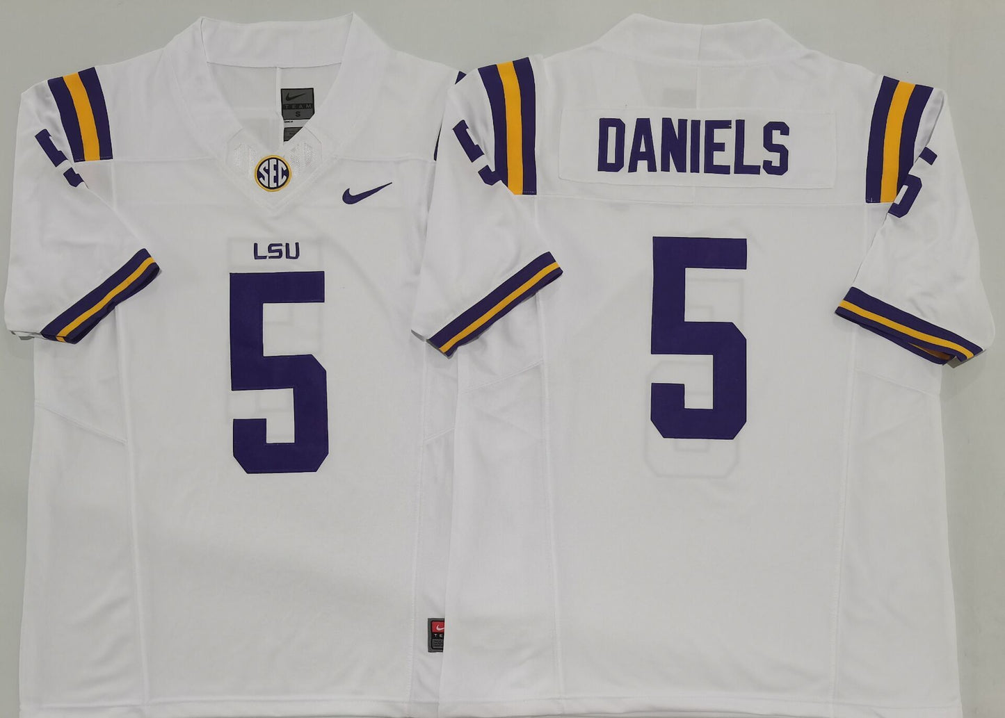 Men's LSU Tigers Jayden Daniels #5 White Player Jersey sports jersey product view 1