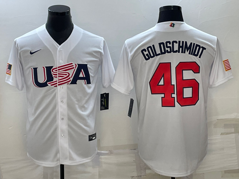 Men's 2023 World Baseball Classic Paul Goldschmidt USA White Jersey baseball jersey product view 1