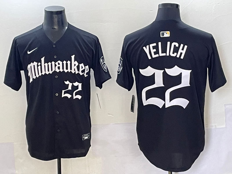 Men's Milwaukee Brewers Christian Yelich #22 Black Replica Team Jersey baseball jersey product view 1