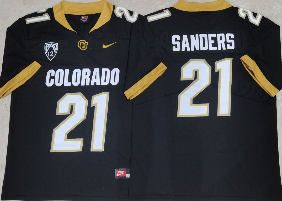 Men's Colorado Buffaloes Shilo Sanders Black Player Game Jersey sports jersey product view 1