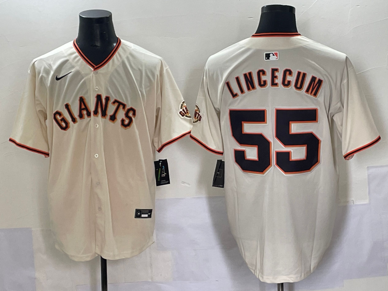 Men's San Francisco Giants Tim Lincecum #55 Cream Home Replica Player Jersey baseball jersey product view 1