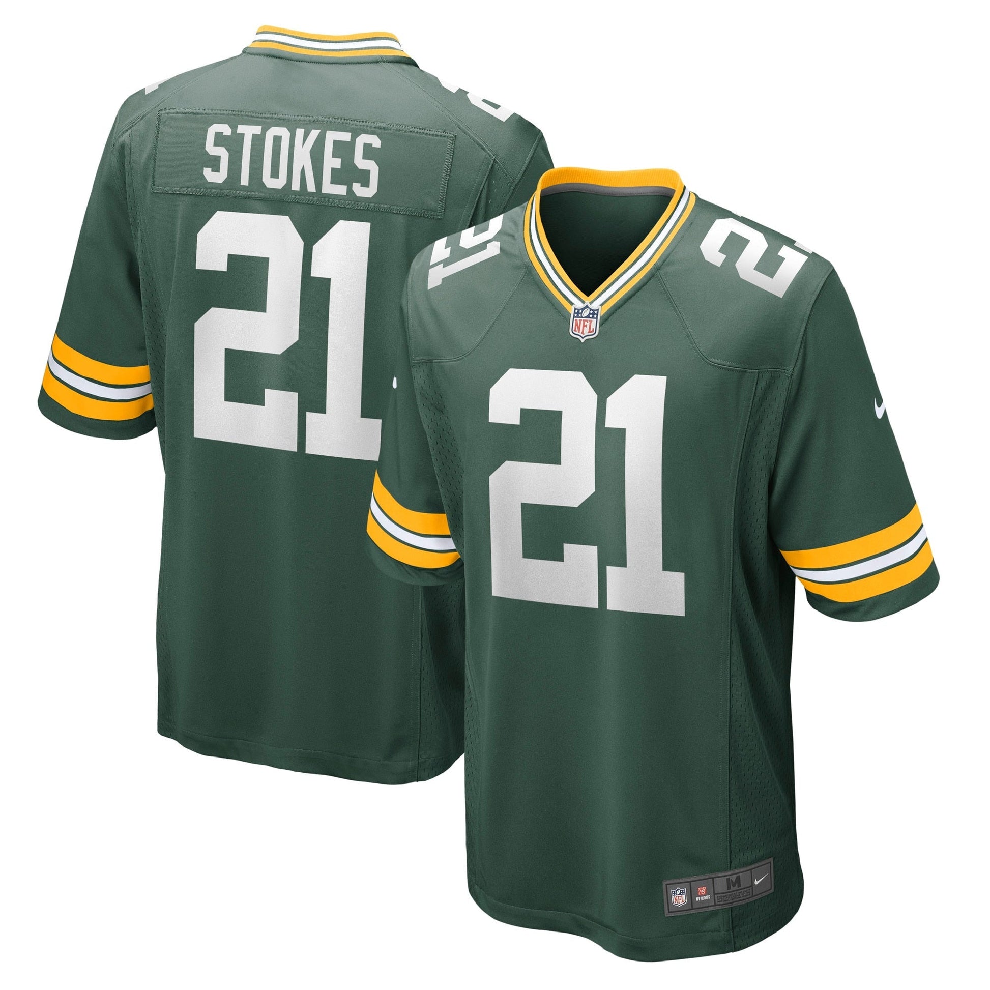 Eric Stokes Green Bay Packers Game Jersey - Green football jersey product view 1