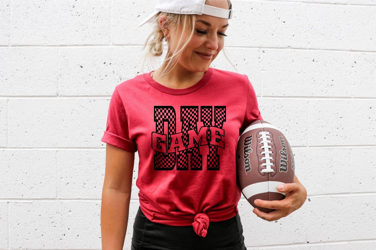 Gameday Retro Checker Font Red Football Graphic Tee Unisex T-shirt, Sweatshirt, Hoodie, Long Sleeve Tee - T-Shirt, Sweatshirt, Hoodie