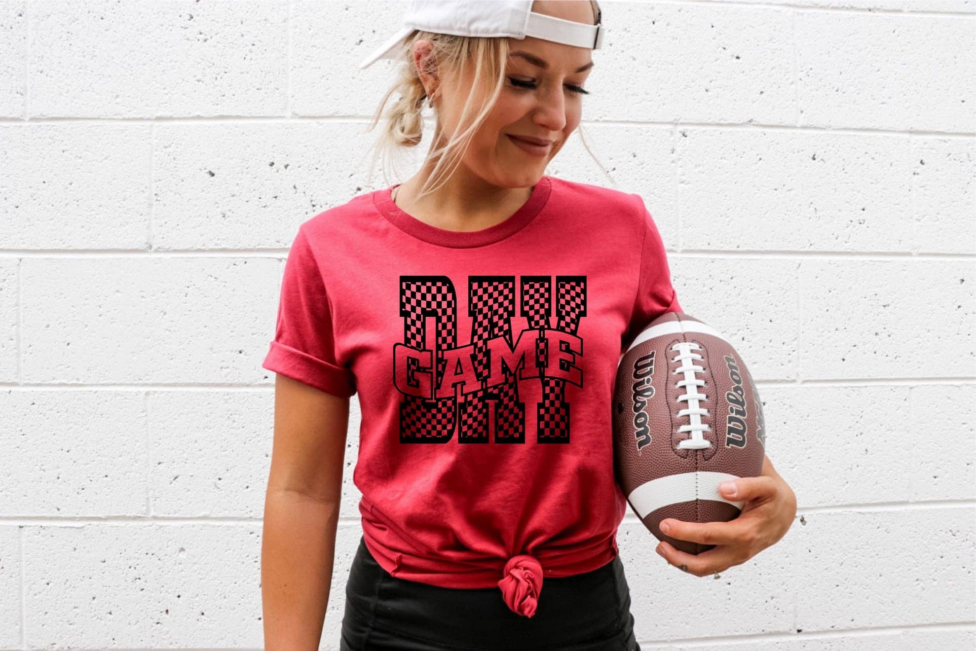 Gameday Retro Checker Font Red Football Graphic Tee Unisex T-shirt, Sweatshirt, Hoodie, Long Sleeve Tee - T-Shirt, Sweatshirt, Hoodie