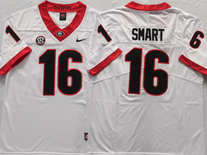 Men's Georgia Bulldogs Kirby Smart White Player Game Jersey sports jersey product view 1