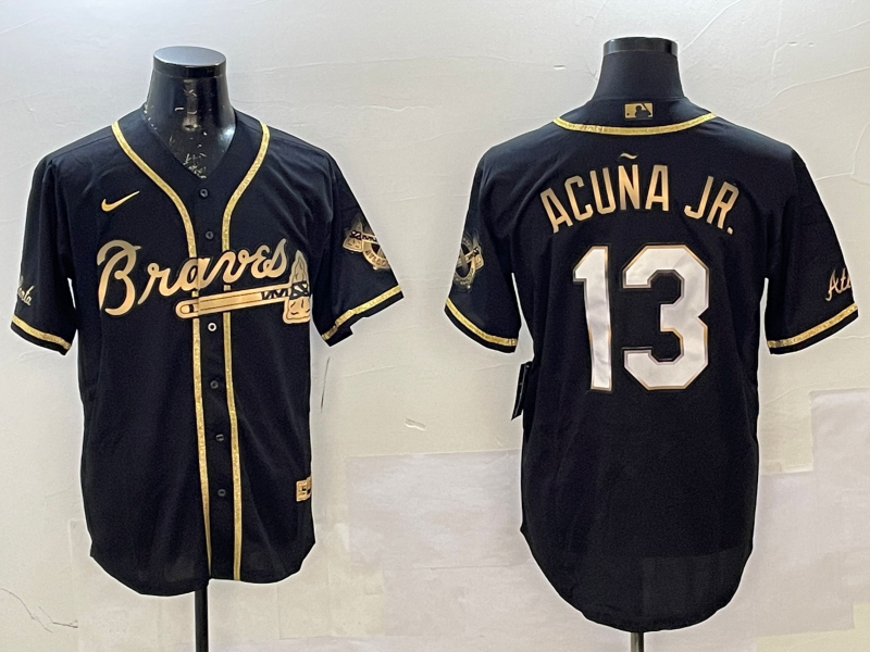 Men's Atlanta Braves Ronald Acuna Jr. Black Stitched Player Jersey baseball jersey product view 1