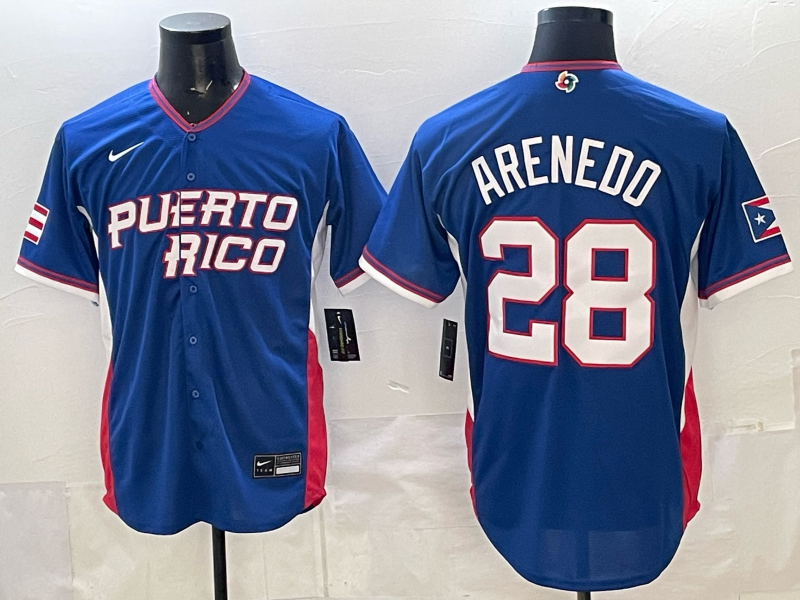 Men's Puerto Rico Baseball Nolan Arenado #28 Royal 2026 World Baseball Classic Stadium Jersey baseball jersey product view 1