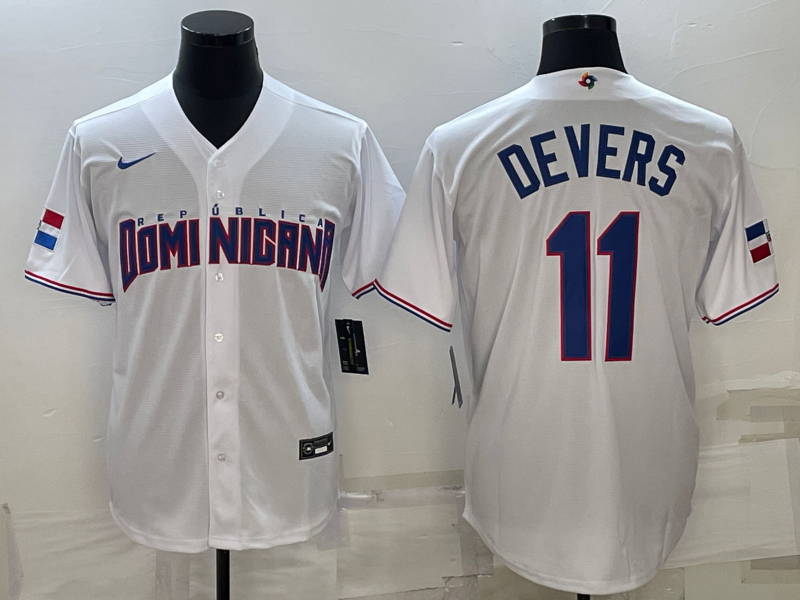 Men's 2023 World Baseball Classic Rafael Devers Dominican Republic White Jersey baseball jersey product view 1