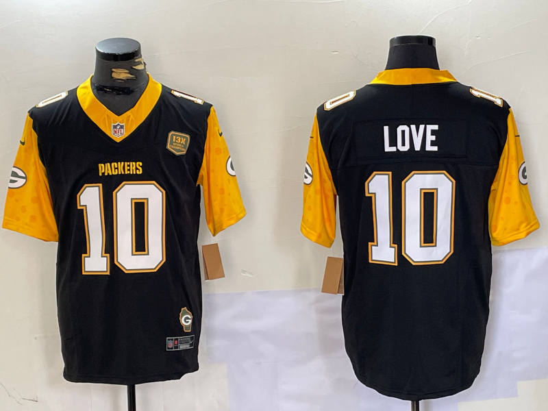 Men's Green Bay Packers Jordan Love Black Player Game Jersey basketball jersey product view 1