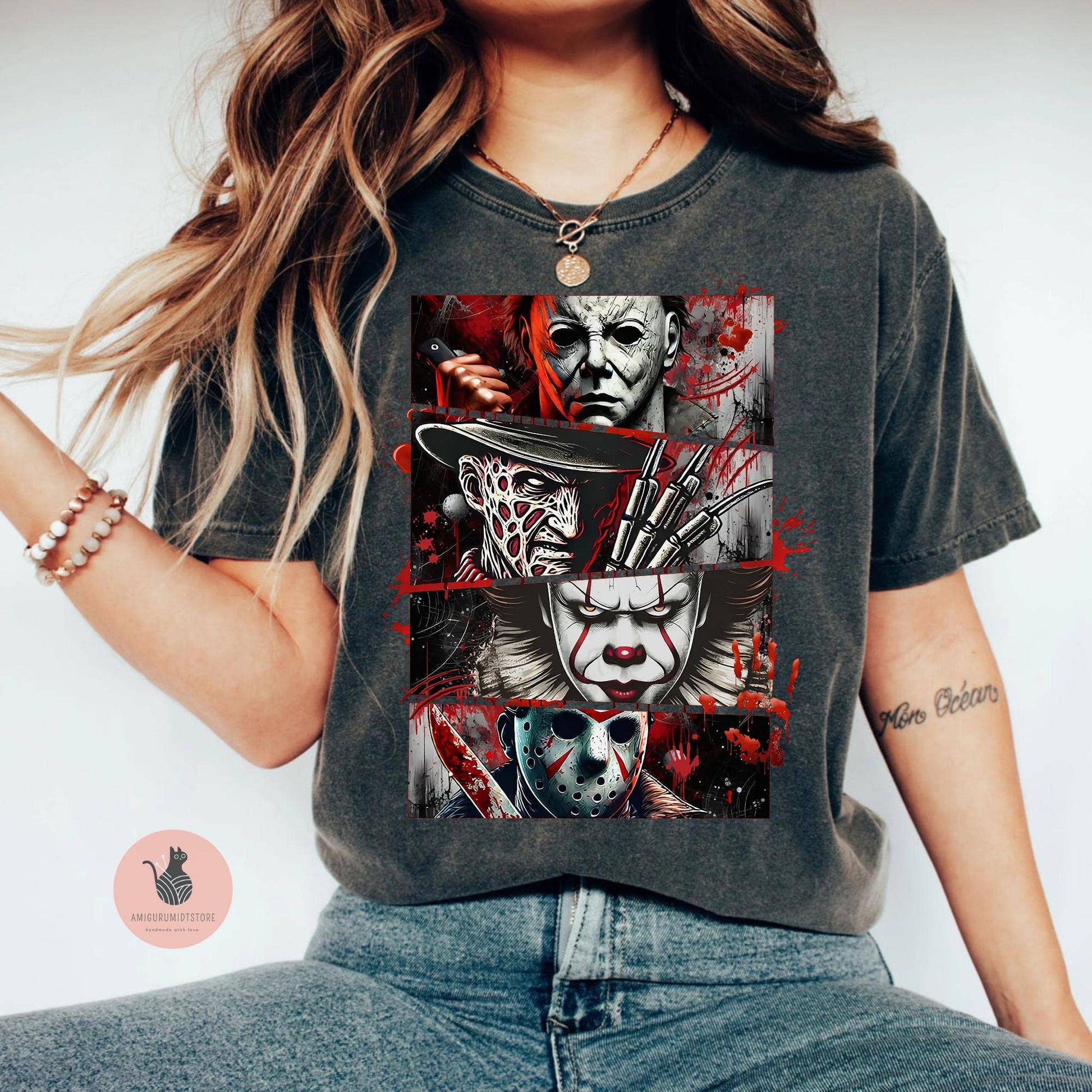 Horror Characters Friends Halloween Matching Shirt Unisex T-shirt, Sweatshirt, Hoodie, Long Sleeve Tee - T-Shirt, Sweatshirt, Hoodie