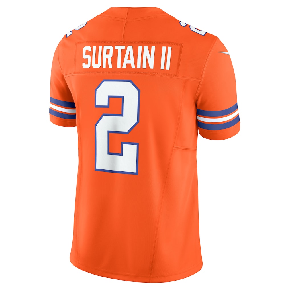 D.Broncos #2 Patrick Surtain II Orange Alternate Mile High Collection 1977 Throwback Vapor F.U.S.E. Limited Jersey football jersey product view 1