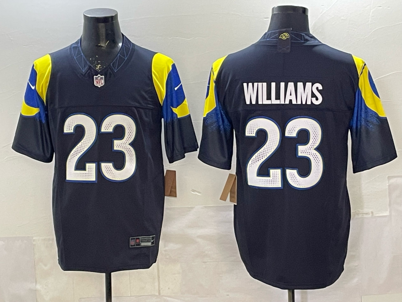 Men's Los Angeles Rams Kyren Williams Midnight Blue 2025 Rivalries Collection Game Jersey football jersey product view 1
