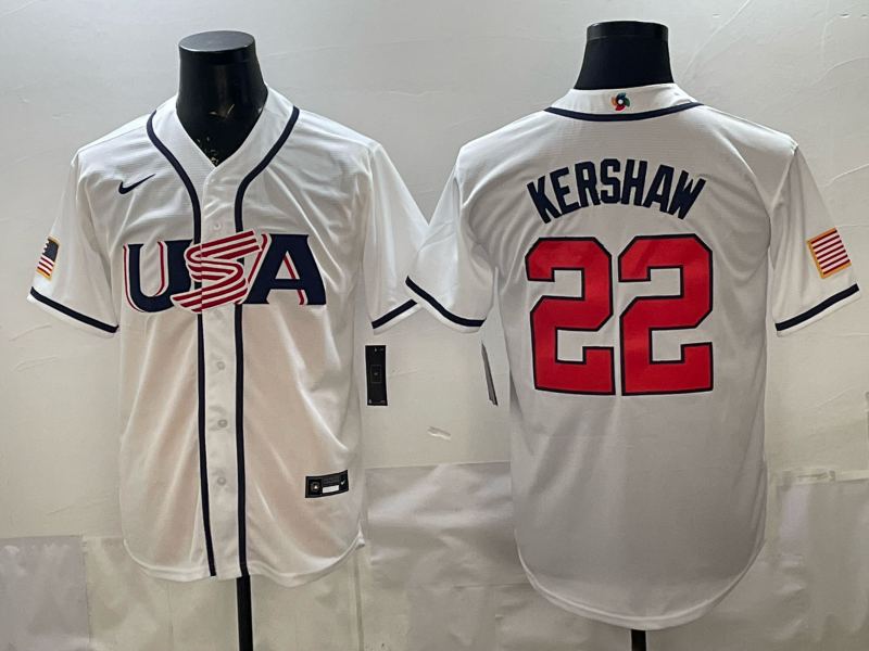 Men's USA Baseball Clayton Kershaw #22 White 2026 World Baseball Classic Stadium Jersey baseball jersey product view 1