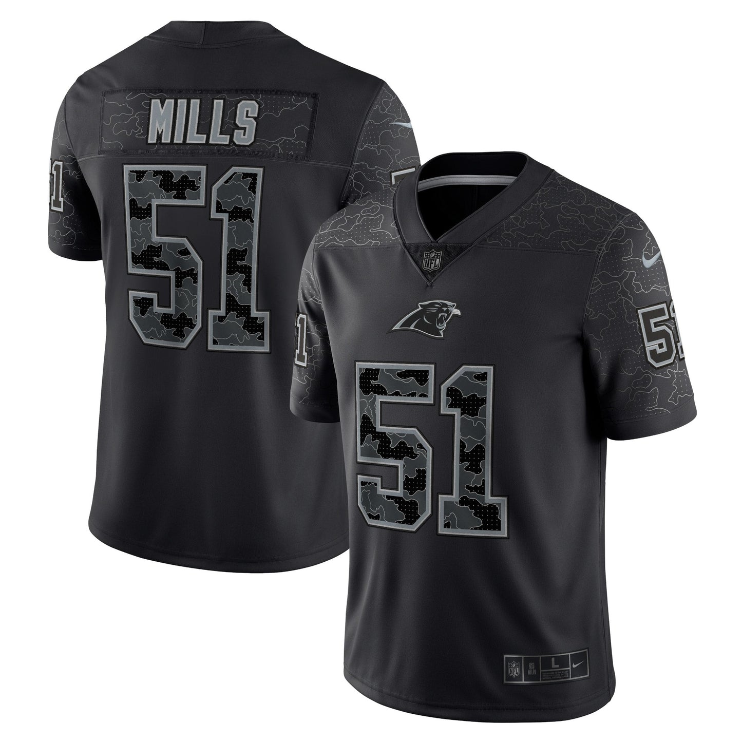 Sam Mills Carolina Panthers Retired RFLCTV Limited Jersey - Black football jersey product view 1