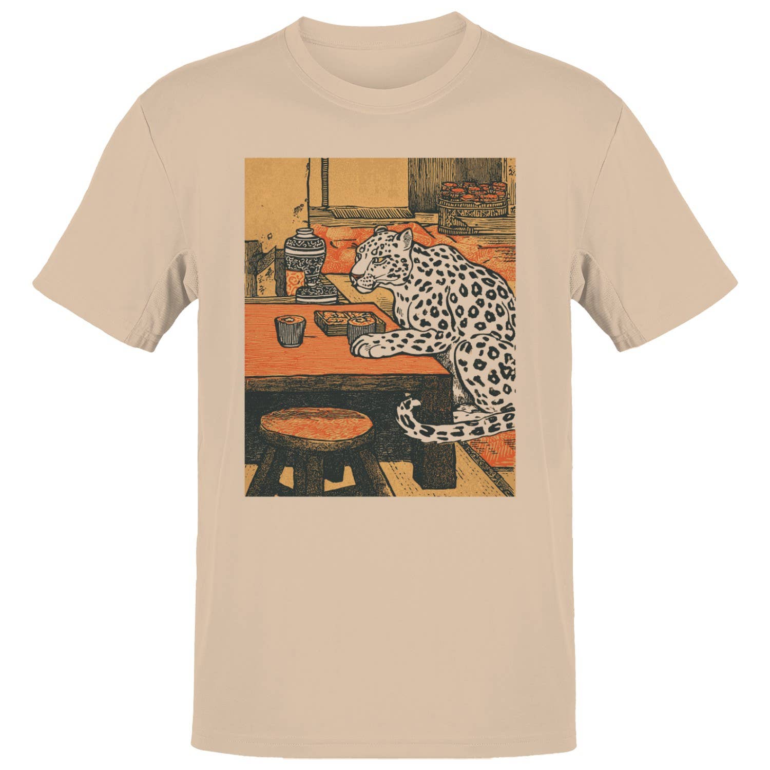 Leopard in Japanese Tea Room Men's T-Shirt Unisex T-shirt, Sweatshirt, Hoodie, Long Sleeve Tee - T-Shirt, Sweatshirt, Hoodie