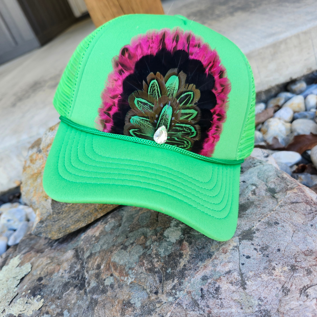 Summer Green Cosmic Cowgirl Feathered Trucker Hat Ranch Glam Unisex T-shirt, Sweatshirt, Hoodie, Long Sleeve Tee - T-Shirt, Sweatshirt, Hoodie