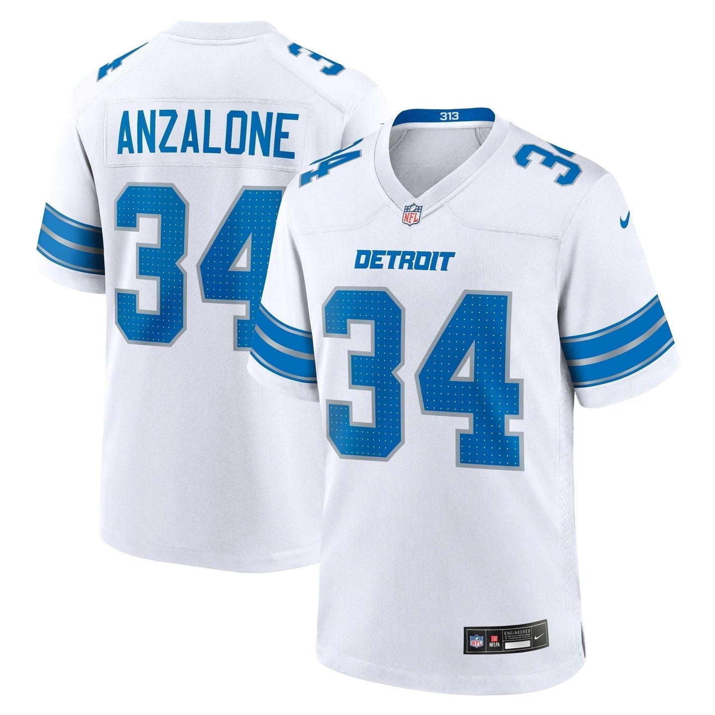 Alex Anzalone Detroit Lions White Game Jersey - White football jersey product view 1