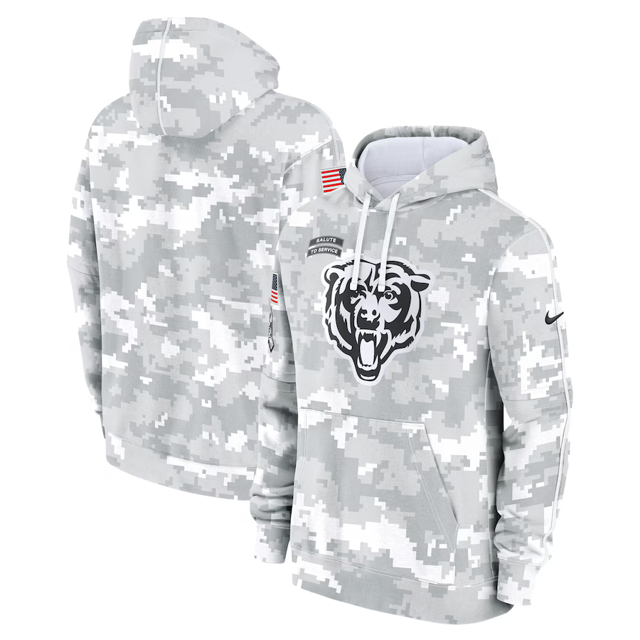 Men's Chicago Bears Arctic Camo 2024 Salute to Service Club Fleece Pullover Hoodie football jersey product view 1