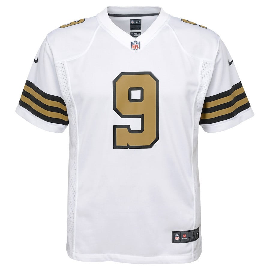 Drew Brees 9 New Orleans Saints YOUTH Color Rush Game Jersey - White football jersey product view 2