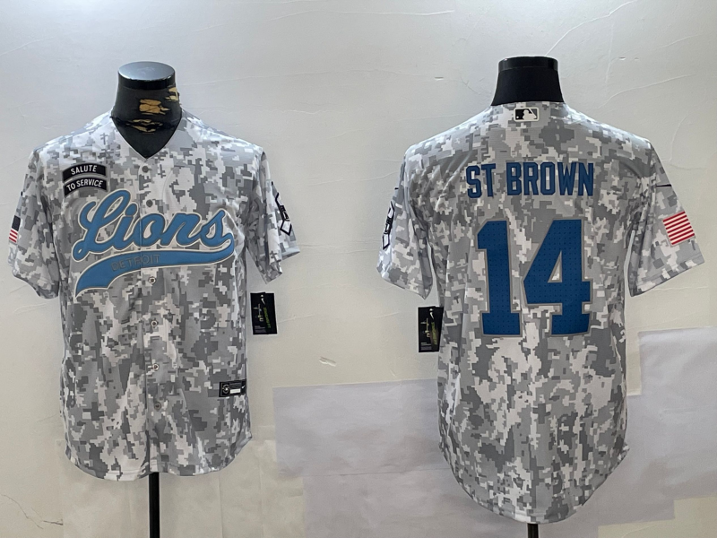 Men's Detroit Lions Amon-Ra St. Brown Arctic Camo 2024 Salute to Service Player Jersey football jersey product view 1