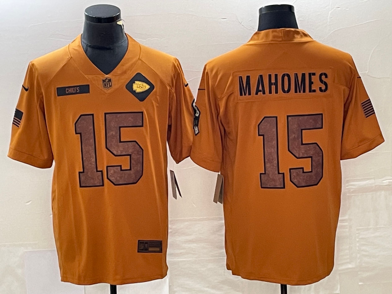 Men's Kansas City Chiefs Patrick Mahomes #15 Brown 2023 Salute To Service Retired Player Limited Jersey1 football jersey product view 1