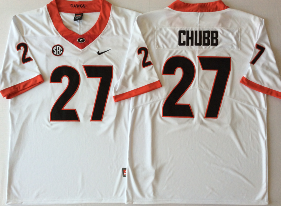 Men's Georgia Bulldogs Nick Chubb White Player Game Jersey sports jersey product view 1