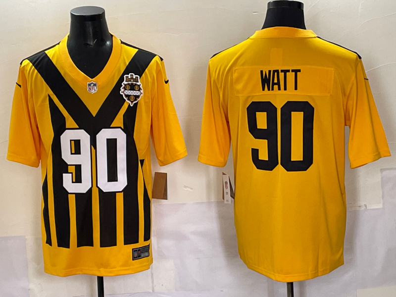 Men's Pittsburgh Steelers T.J. Watt #90 Gold Alternate 1933 Throwback Game Jersey football jersey product view 1