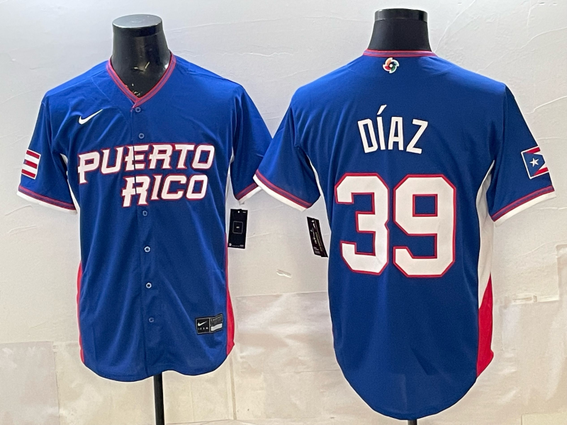 Men's Puerto Rico Baseball Edwin Diaz #39 Royal 2026 World Baseball Classic Stadium Jersey baseball jersey product view 1