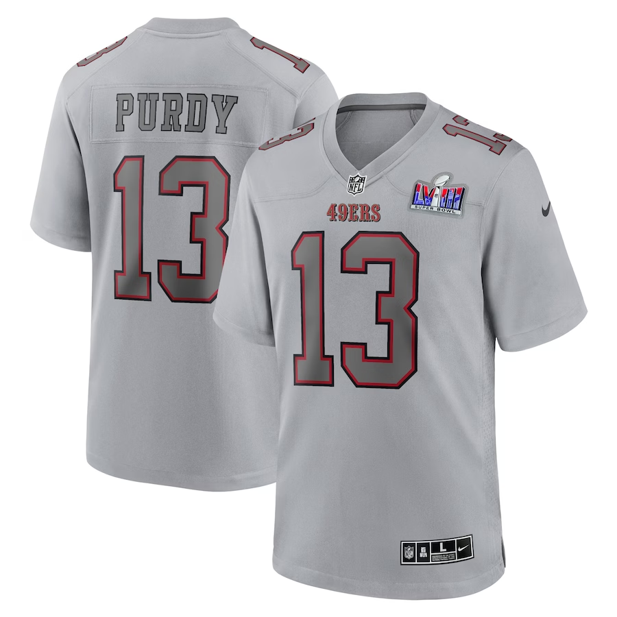 Men's San Francisco 49ers Brock Purdy Gray Super Bowl LVIII Atmosphere Fashion Game Jersey football jersey product view 1