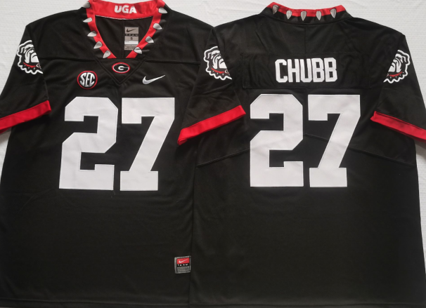 Men's Georgia Bulldogs Nick Chubb Black Player Game Jersey sports jersey product view 1