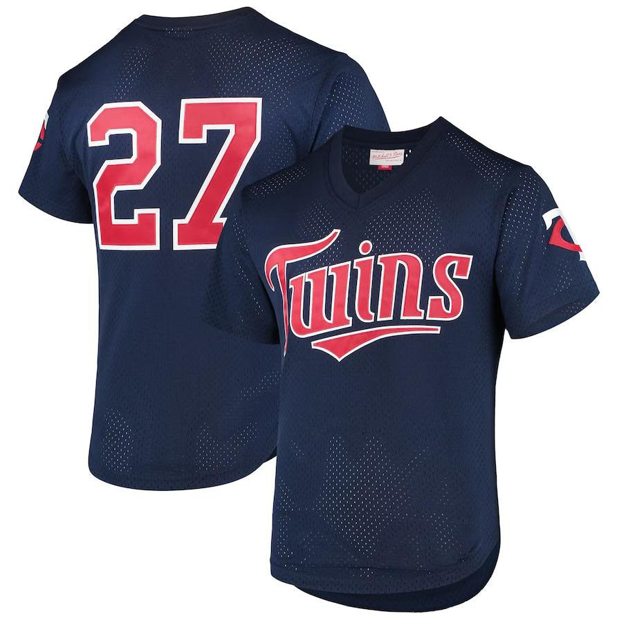 Minnesota Twins #27 David Ortiz Navy 2002 Cooperstown Collection Mesh Batting Practice Jersey baseball jersey product view 1
