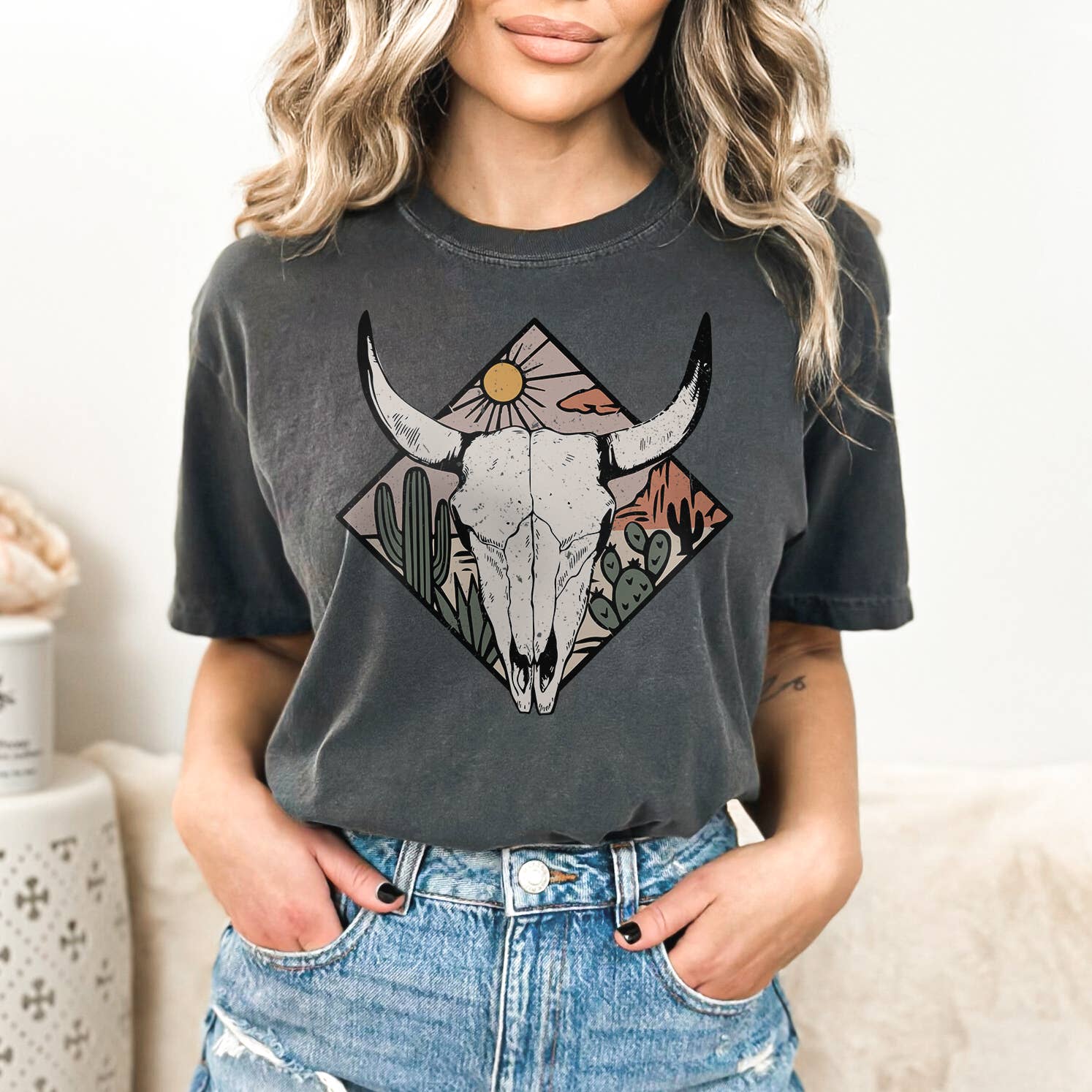 Cow Skull Tee | Western | Desert | Sizes S-2XL Unisex T-shirt, Sweatshirt, Hoodie, Long Sleeve Tee - T-Shirt, Sweatshirt, Hoodie