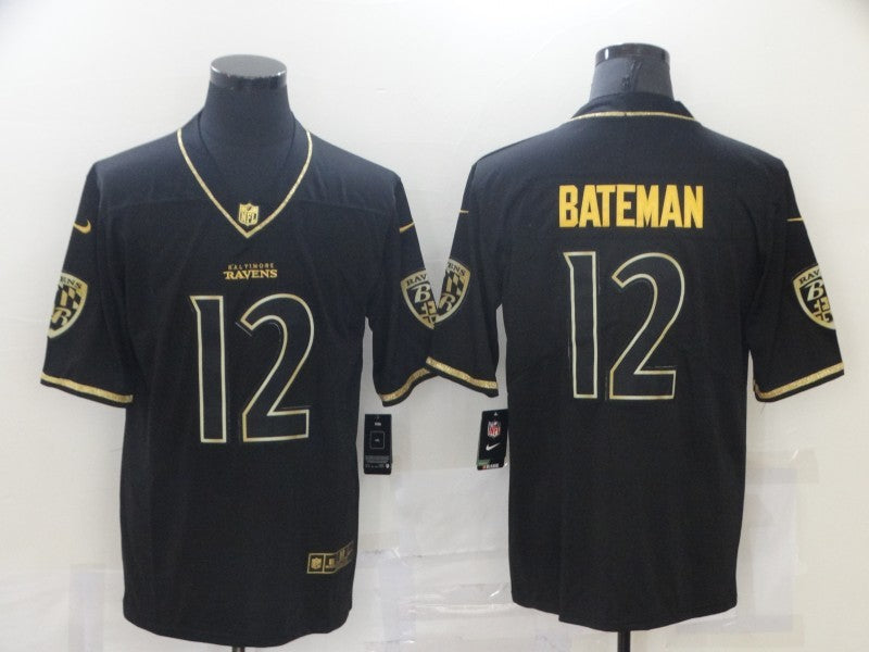 Men's Baltimore Ravens Rashod Bateman #12 Black Game Player Jersey1 football jersey product view 1