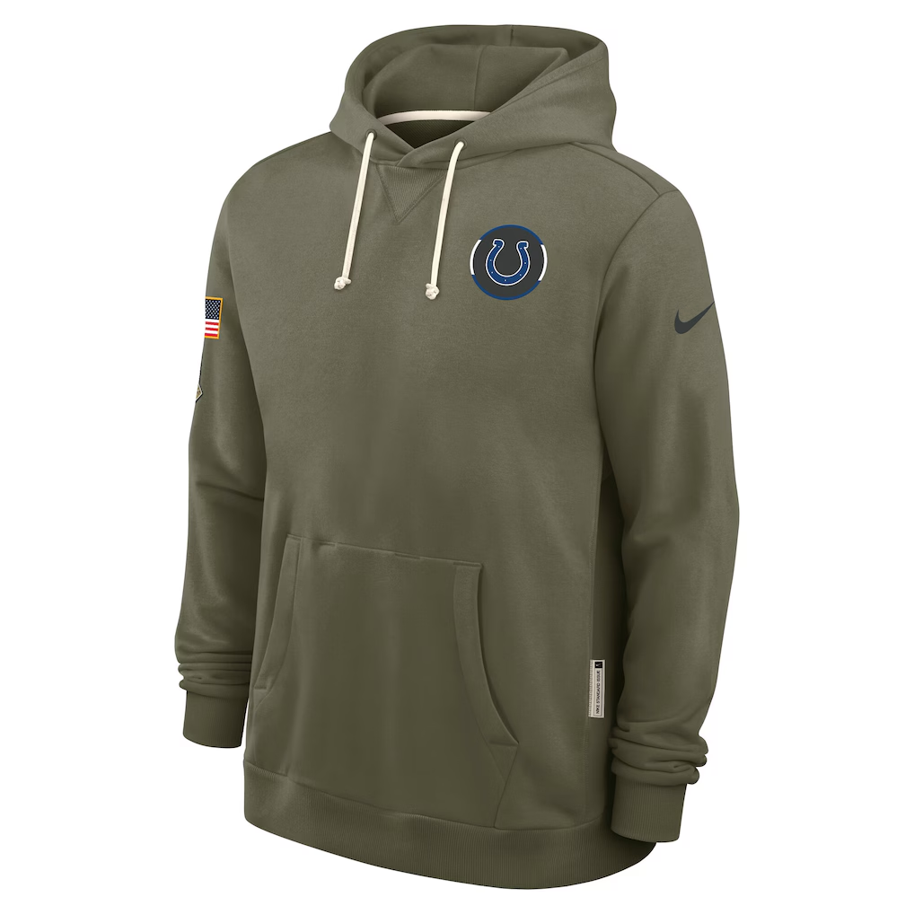 Men's Indianapolis Colts Olive 2025 Salute to Service Sideline Standard Issue Dri-FIT Hoodie football jersey product view 2
